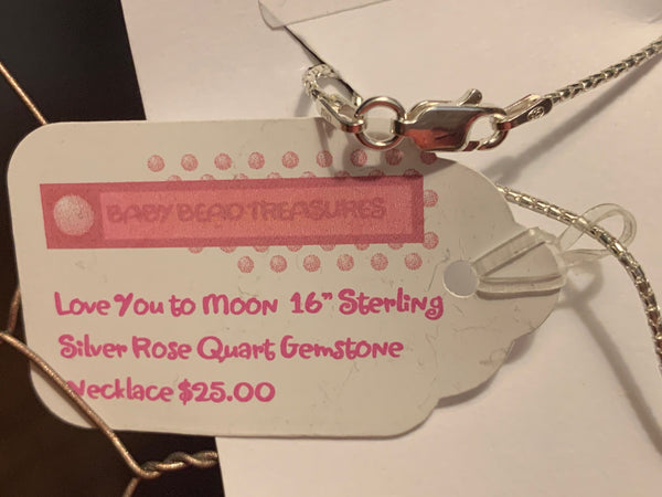 Sterling Silver 16 inch Love You to the Moon Necklace with Rose Quartz Stars