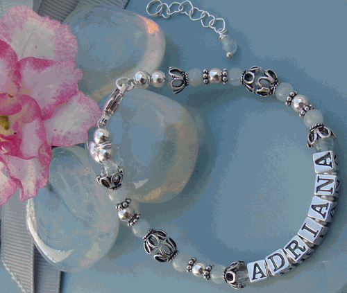 Aquamarine Grade A Gemstone Personalized Custom Name Bracelet 