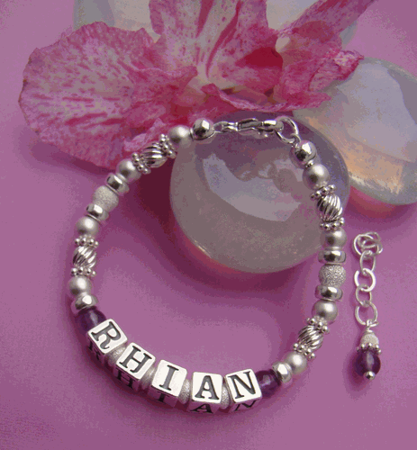 Sterling Silver Amethyst Gemstone Personalized Name Bracelet