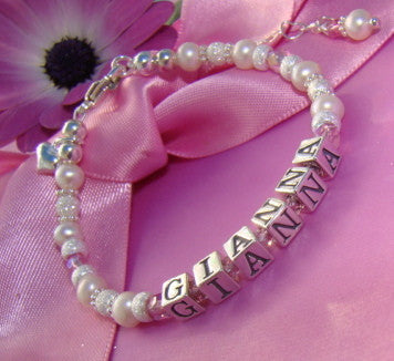 Pearl & Crystal Birthstone Bracelet with Initial Charm
