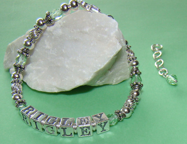 Sterling Silver Crystals Birthstone Bali Name Bracelet Boy Girl