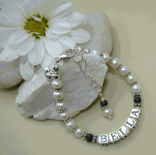 Freshwater White Pearl Bali Silver September Sapphire Natural Gemstone Name Bracelet