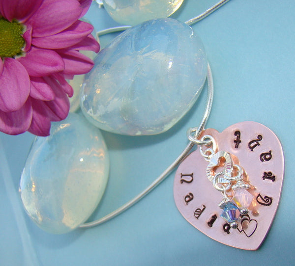 Copper Heart Story Book Love Sweetheart Birthstone Name Pendant Sterling Necklace