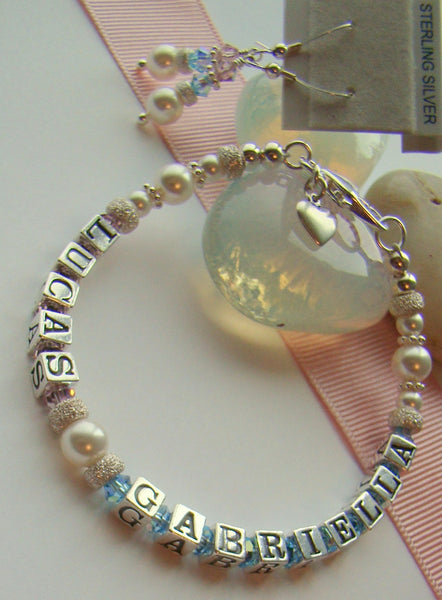 Swarovski Crystal Family Mother Birthstone Double Name Bracelet