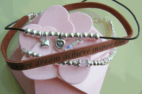 Engraved Leather Wrapped Personalized Message Birthstone Name Bracelet