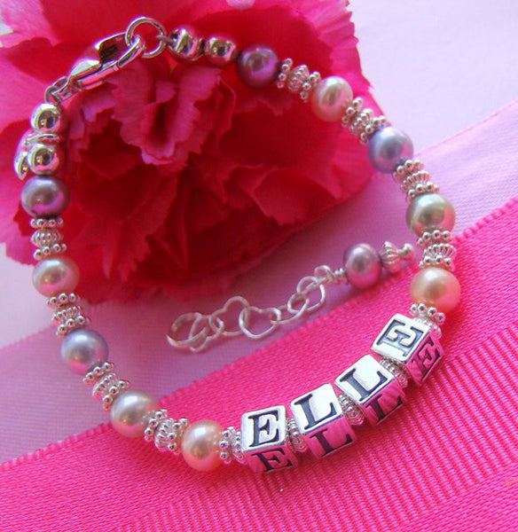 Pastels Multicolor and Bright Silver Personalized Name Bracelet
