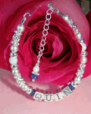 September Sapphire Sterling Silver Precious Gemstone Sparkling Name Bracelet