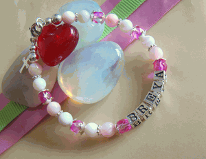 Soft Pink and Purple Mother of Pearl Child Name Bracelet