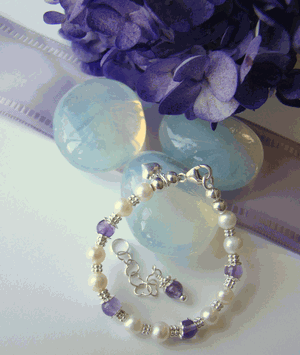 Sterling Silver June Gemstone Birthstone Light Amethyst Pearl Bracelet