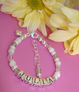White Pearl Quartz Gemstone August Peridot Birthstone Name Bracelet