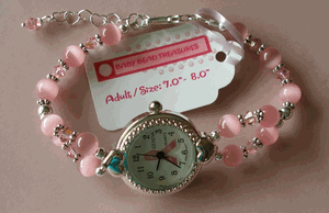 Sterling Silver Pink Cat Eye Breast Cancer Ribbon Awareness Watch