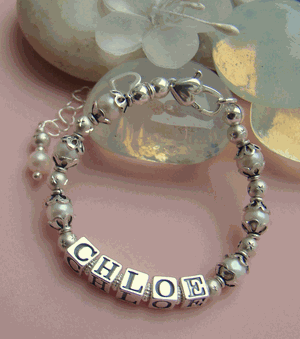 White Freshwater Pearls and Sterling Silver Name Bracelet