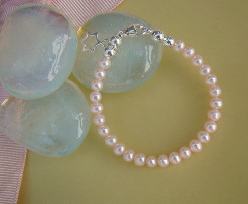 Natural Freshwater Cultured Pink or White Pearls Baby Cross Charm Bracelet