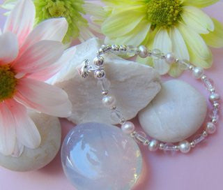 Freshwater White Pink and Lavender Pearls Crystal Quartz Gem Bracelet Anklet Ankle
