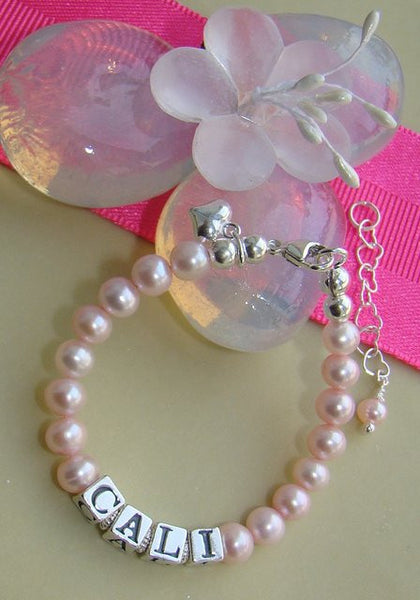 Classic Light Pink Freshwater Pearls Name Bracelet