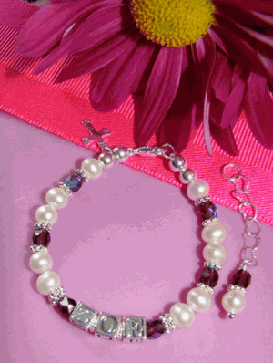 Classic White Freshwater Pearls Birthstone Baby Cross Charm Bracelet 