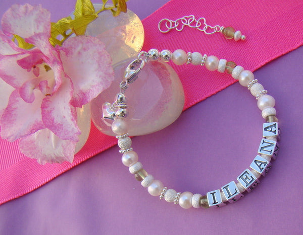 Freshwater White Pearl Peridot Gemstone August Birthstone Name Bracelet