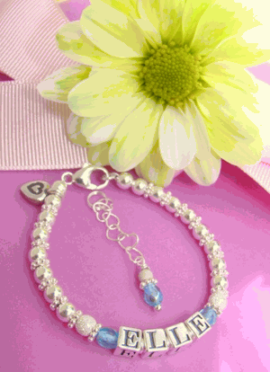 Sterling Silver Bali Girls Heart Charm Crystal Birthstone Name Bracelet 