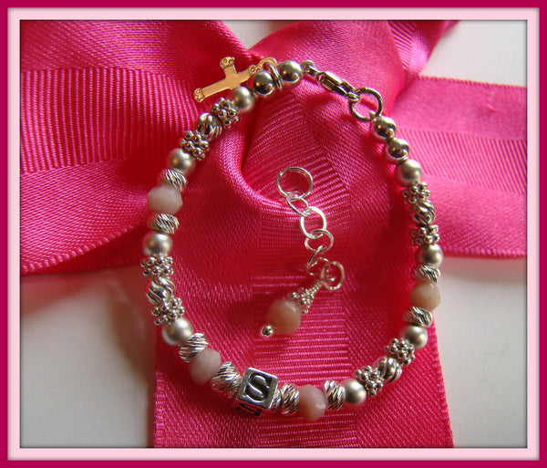 Sterling Silver Pink Peruvian Opal Name Personalized Custom Bracelet