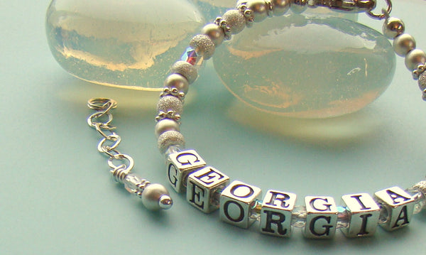 All Sterling Silver Matte Finish Personalized Name Bracelet
