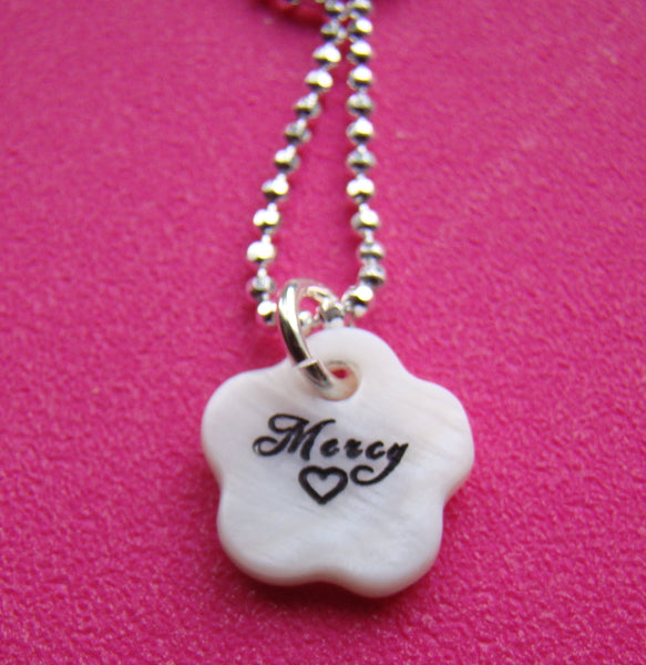 Engraved Mother Of Pearl Shell Charm Heart Flower Pendant Necklace