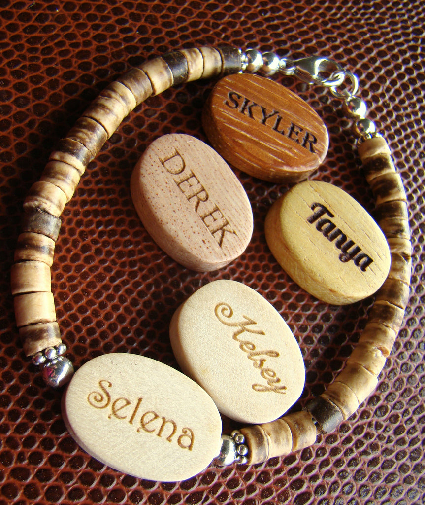 Personalized Wood Beaded Bracelet with Custom Name