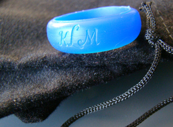 Custom Monogram Initials Silicone Ring Band Blue