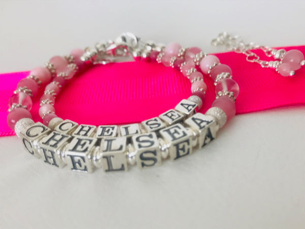 Mom and Daughter Soft Pink Gems Personalized Name Bracelets