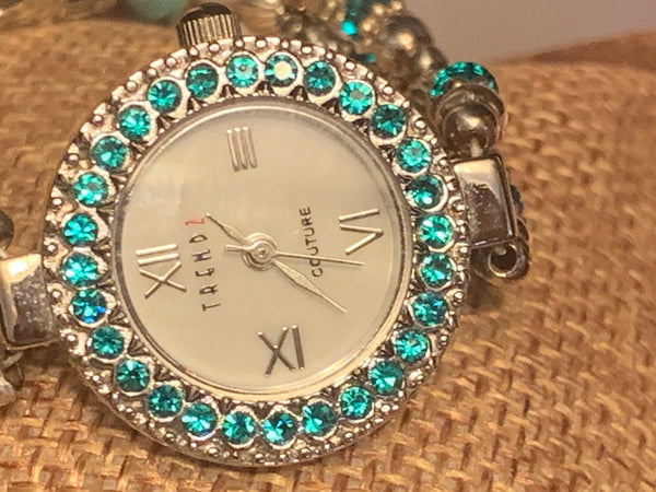 Sterling Silver December Birthstone Ladies Watch Swarovski Crystals Turquoise Crystals Size 6.0 XSmall