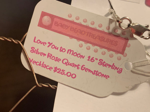 Sterling Silver 16 inch Love You to the Moon Necklace with Rose Quartz Stars