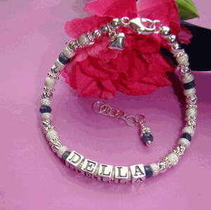 Sapphires September Gemstone Birthstone Silver Custom Baby Child Adult Name Bracelet