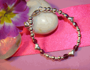 Puffed Hearts Valentine Day Cute Beaded Sterling Silver Birthstone Bracelet 