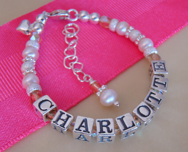 August Peridot Custom Sterling Silver Personalized Name Bracelet