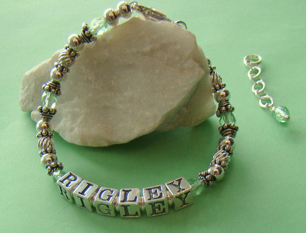 All Sterling Silver Bali Birthstone Name Bracelet