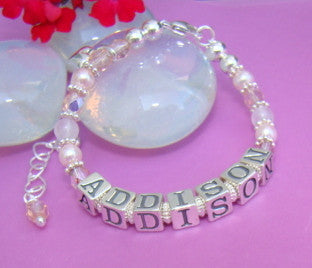 Pretty in Pink Gems Pearls Child Baby Bracelet - Your Choice of Pink Crystal