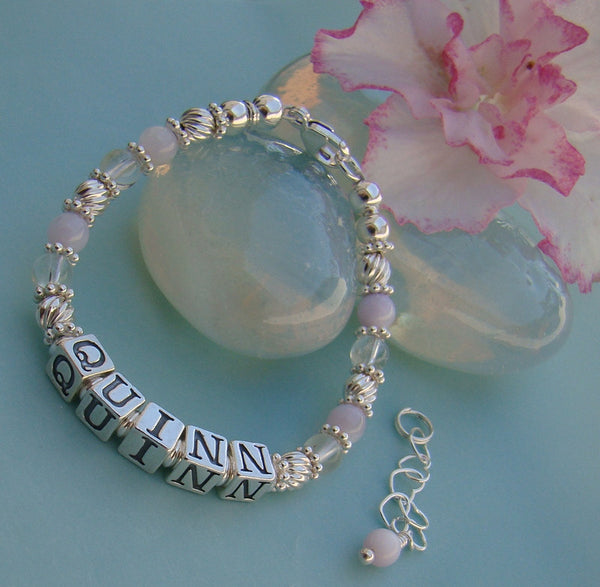 Purple Gemstone Baby Child Personalized Custom Name Bracelet