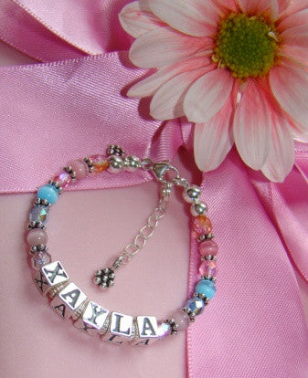 Bling for Spring Multicolor Pastel Colored Crystals Little Girl Name Bracelet