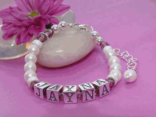 Freshwater White Pearls and Fire Czech Light Amethyst Purple June Birthstone Crystals Personalized Name Bracelet