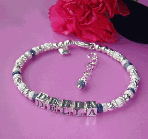 Sapphires September Gemstone Birthstone Silver Custom Name Bracelet