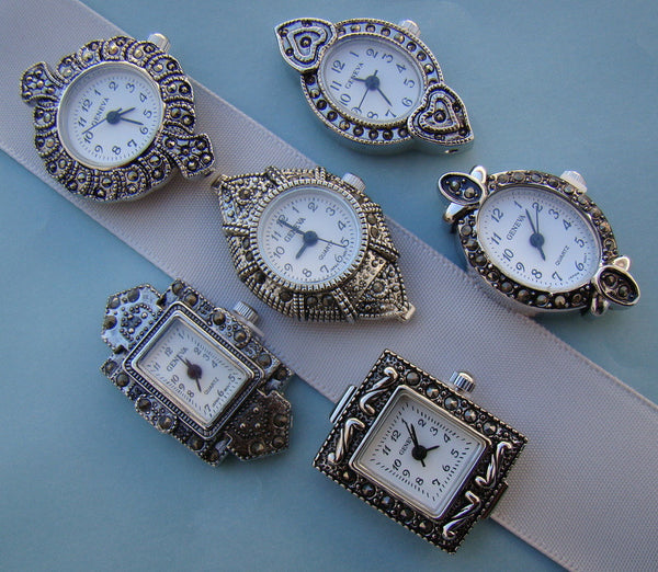 All Sterling Silver Heart Accented Ladies Bali Silver Marcasite Watch