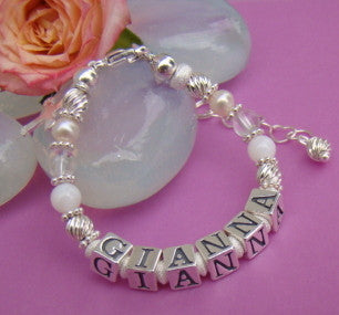 White Pearl Quartz Gemstones April Birthstone Name Baby Child Bracelet