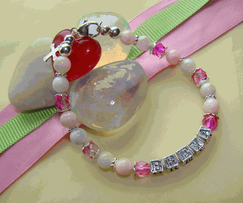 Soft Pink and Purple Mother of Pearl Child Name Bracelet