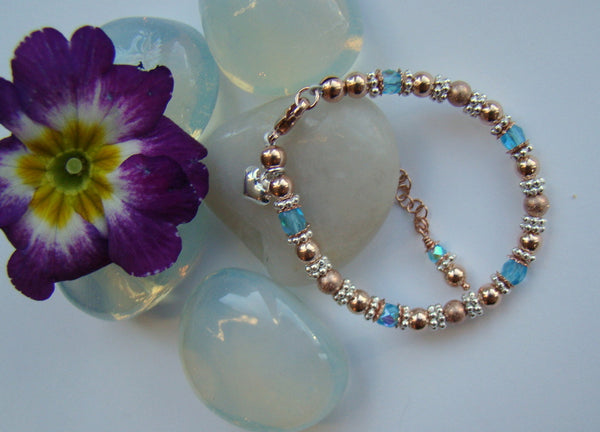 Rose Gold Filled 14-20K March Aqua Aquamarine Birthstone Name Child Baby Bracelet