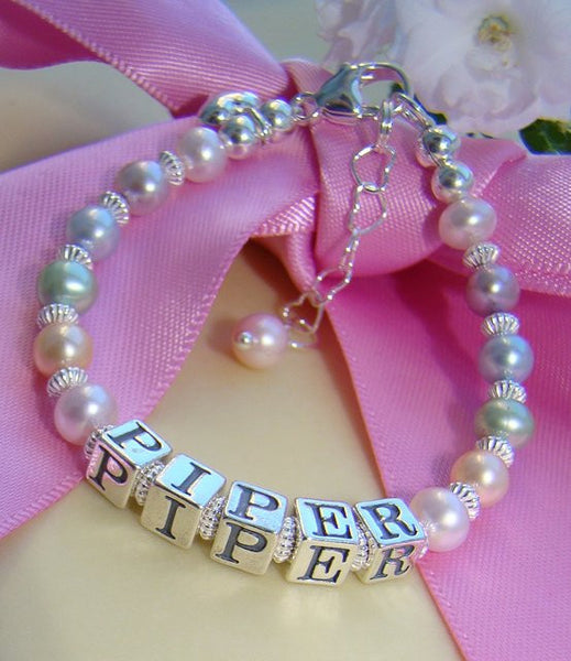 Multicolor Pastel Freshwater Cultured Pearls Name Bracelet
