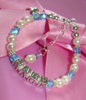 Baby Child Adult Classic White Pearl Birthstone Name Bracelet