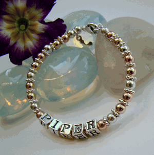 New Tri Color Mix Silver Gold and Rose Gold Precious Metal Name Bracelet