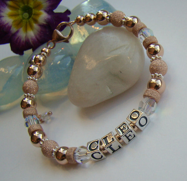 Rose Gold Filled 14-20K Stardust April Crystal Birthstone Adult Name Bracelet