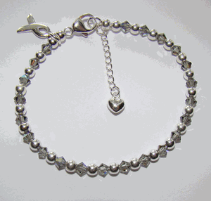Sterling Silver Satin Rounds and Crystals Custom Awareness Ribbon Charm Bracelet