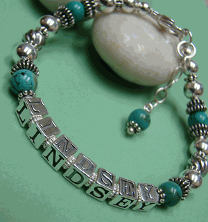 Turquoise Silver Gemstone December Birthstone Name Bracelet