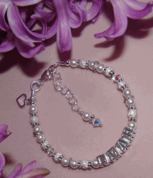 Swarovski Crystal Pearls Stardust Bali Silver Name Bracelet